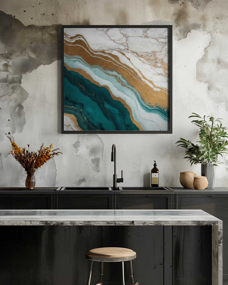 Emerald Gold Marble Flow - Square Stretched Canvas, Poster or Fine Art Print - I Heart Wall Art - Poster Print, Canvas Print or Framed Art Print