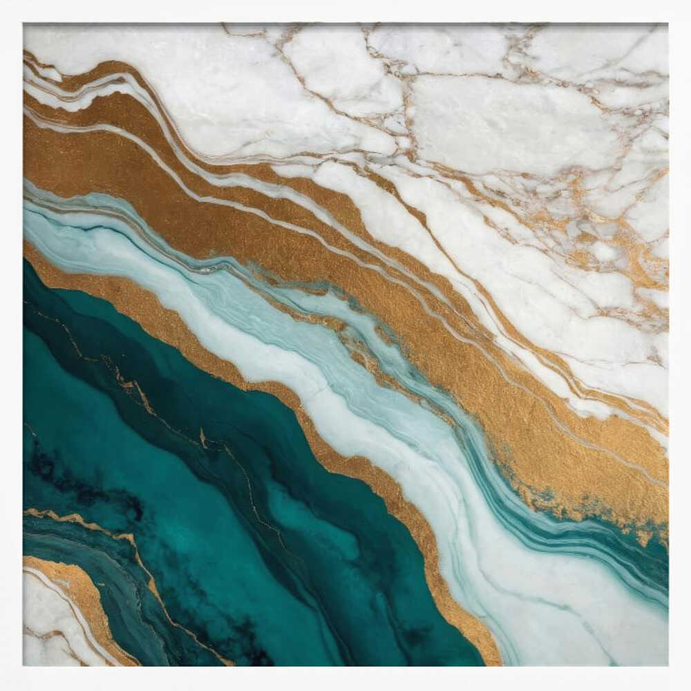 Emerald Gold Marble Flow - Square Stretched Canvas, Poster or Fine Art Print - I Heart Wall Art - Poster Print, Canvas Print or Framed Art Print