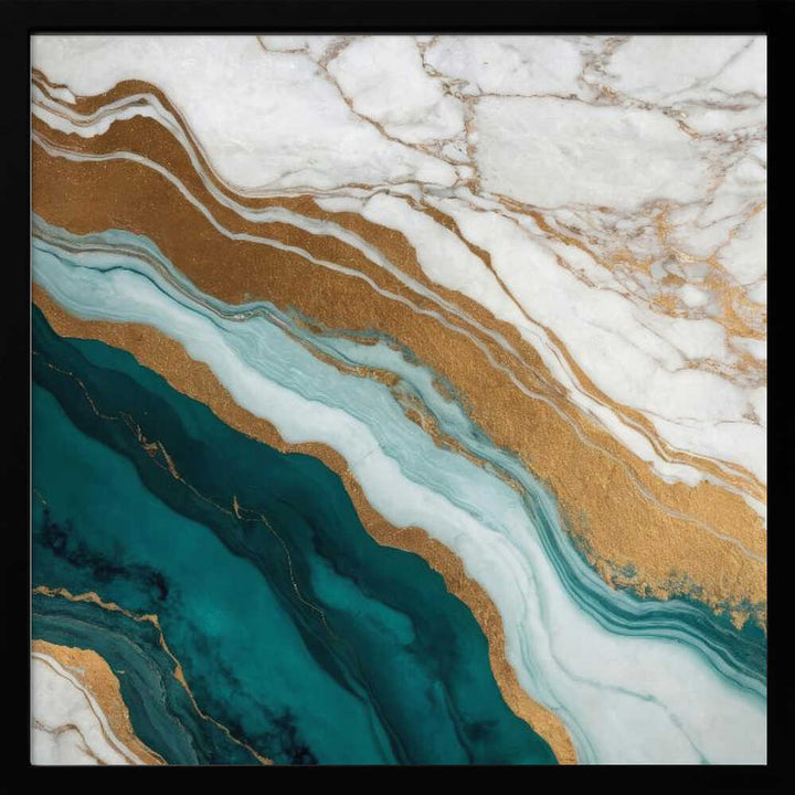 Emerald Gold Marble Flow - Square Stretched Canvas, Poster or Fine Art Print - I Heart Wall Art - Poster Print, Canvas Print or Framed Art Print