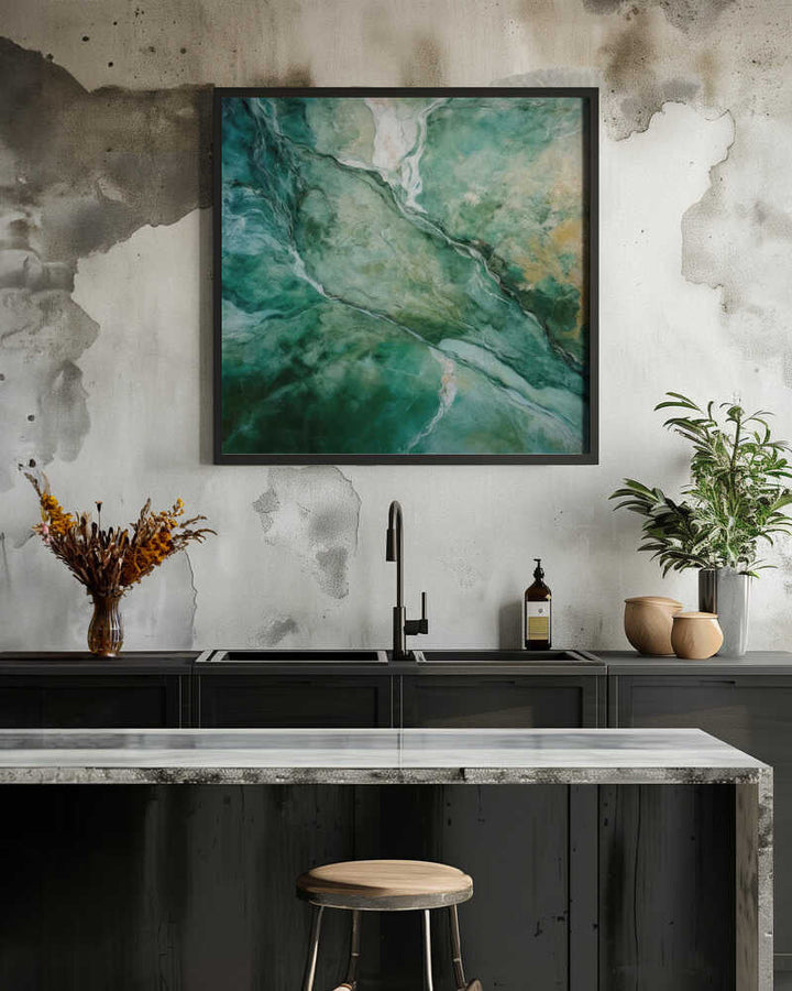 Emerald Green Marble Flow - Square Stretched Canvas, Poster or Fine Art Print - I Heart Wall Art - Poster Print, Canvas Print or Framed Art Print