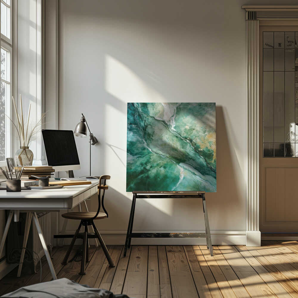 Emerald Green Marble Flow - Square Stretched Canvas, Poster or Fine Art Print - I Heart Wall Art - Poster Print, Canvas Print or Framed Art Print