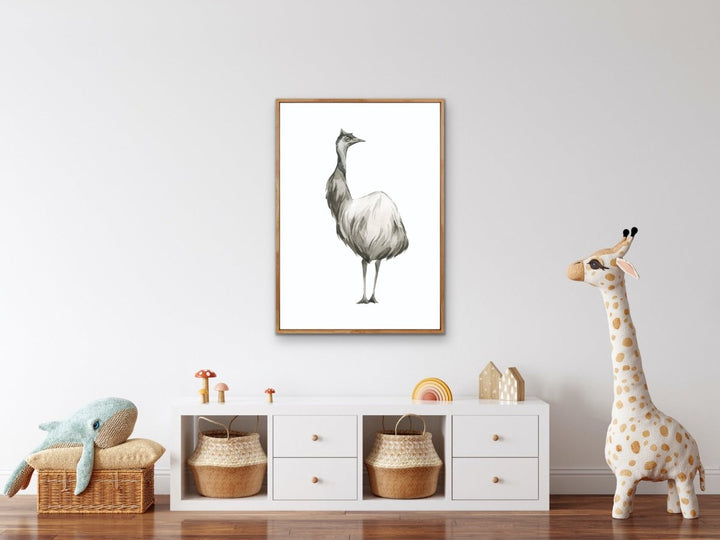 Emu Standing Nursery Sketch - Australian Native Animal Stretched Canvas or Wall Art Print - I Heart Wall Art - Poster Print, Canvas Print or Framed Art Print