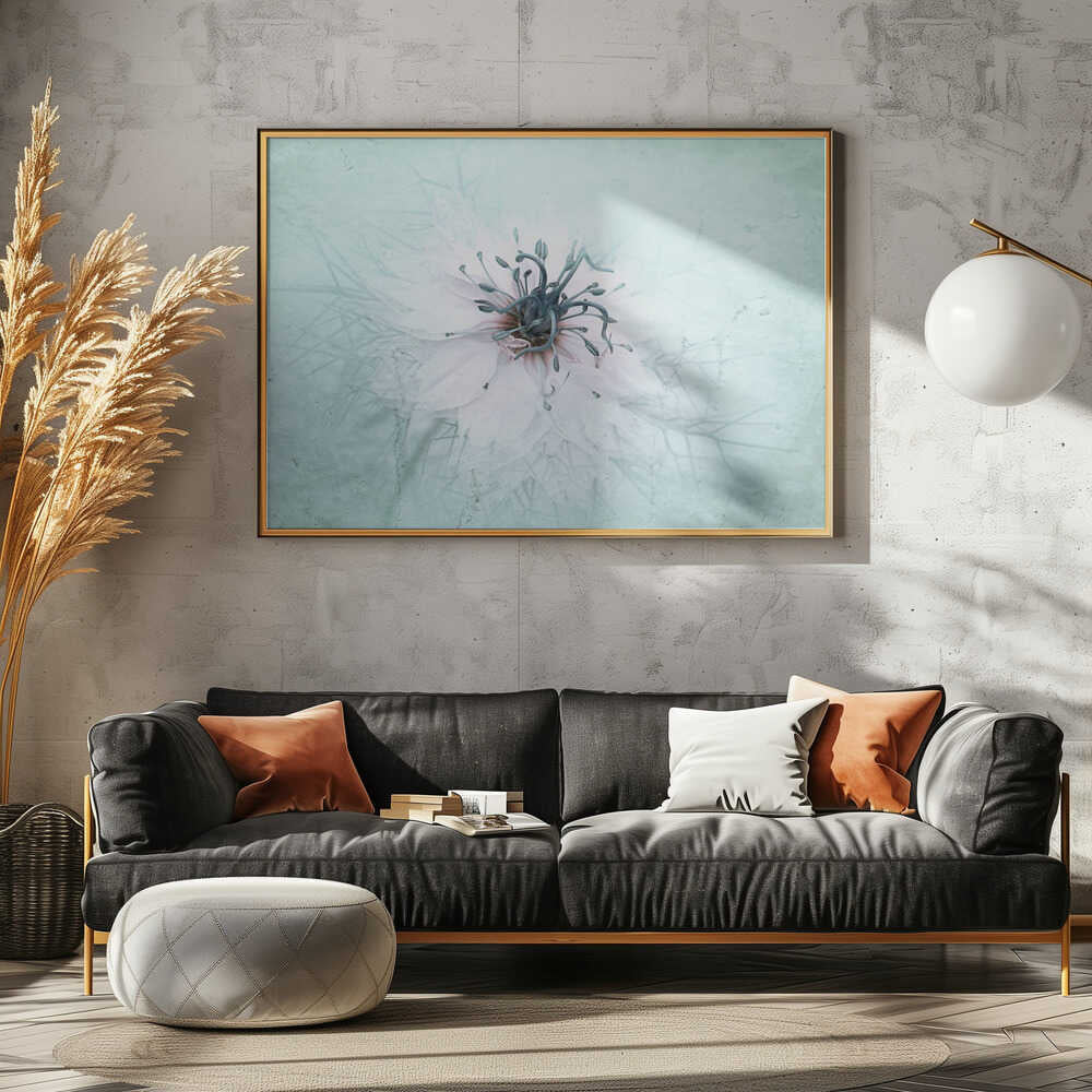 Ethereal Aqua Flower - Floral Photographic Stretched Canvas Poster or Fine Art Print