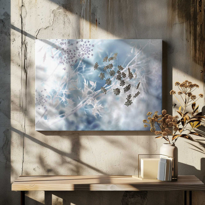 Ethereal Blue Botanicals - Floral Photographic Stretched Canvas Poster or Fine Art Print