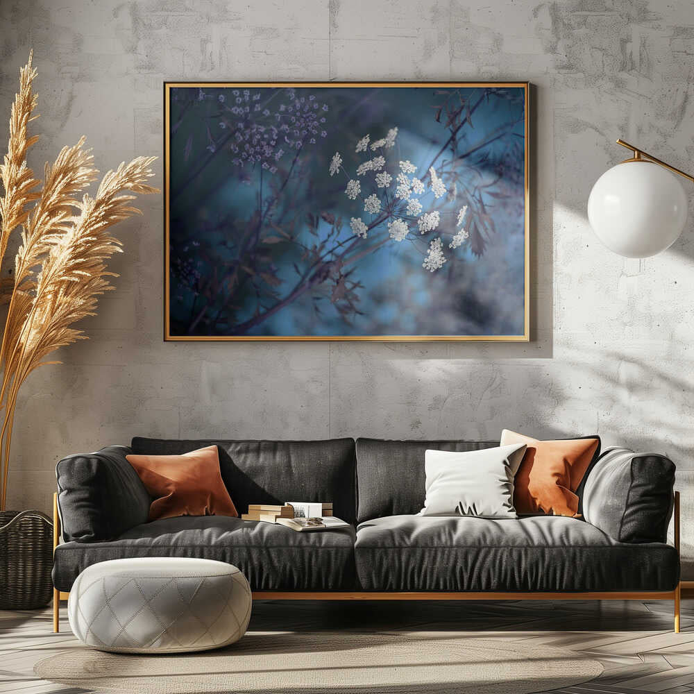 Ethereal Blue Flowers - Floral Photographic Stretched Canvas Poster or Fine Art Print