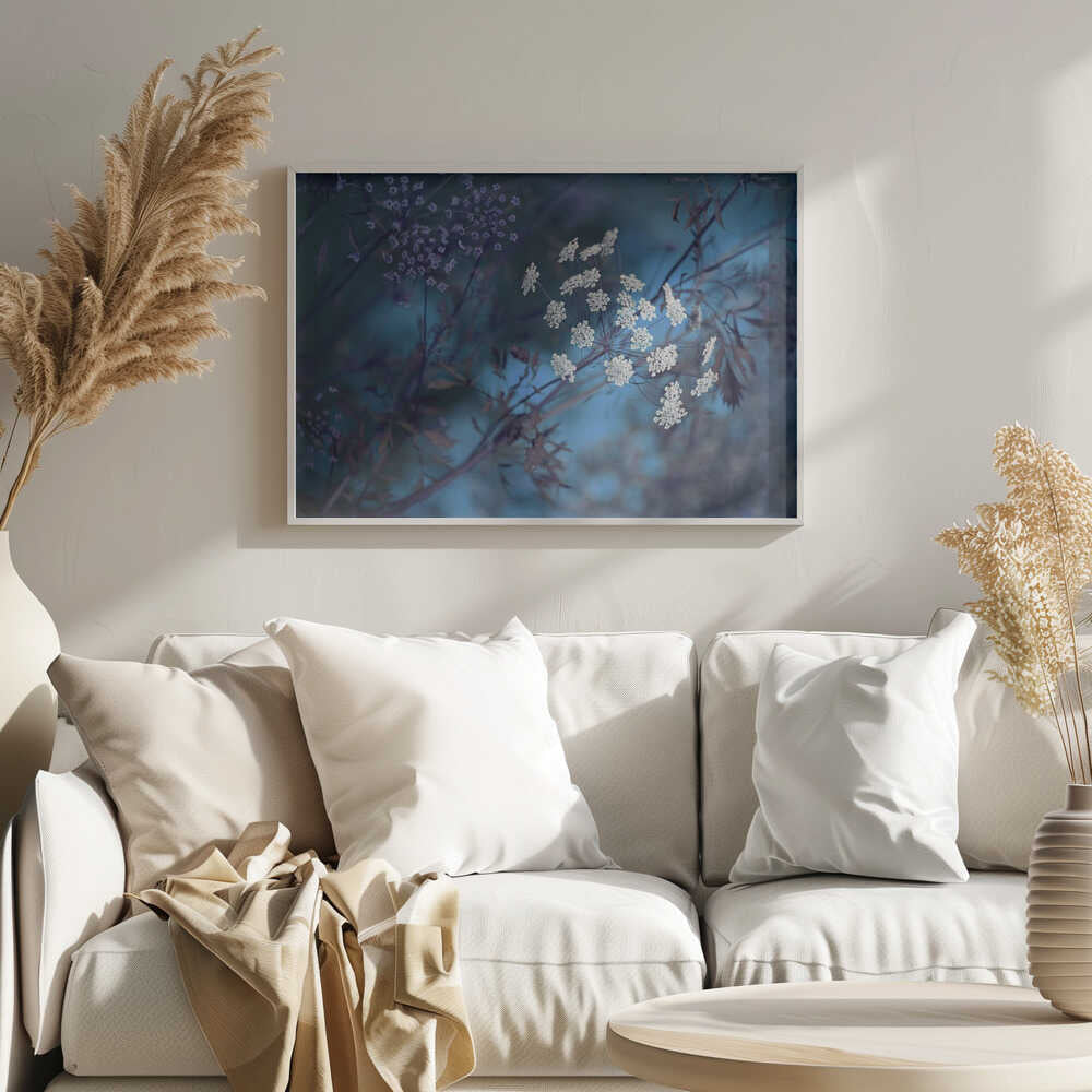 Ethereal Blue Flowers - Floral Photographic Stretched Canvas Poster or Fine Art Print