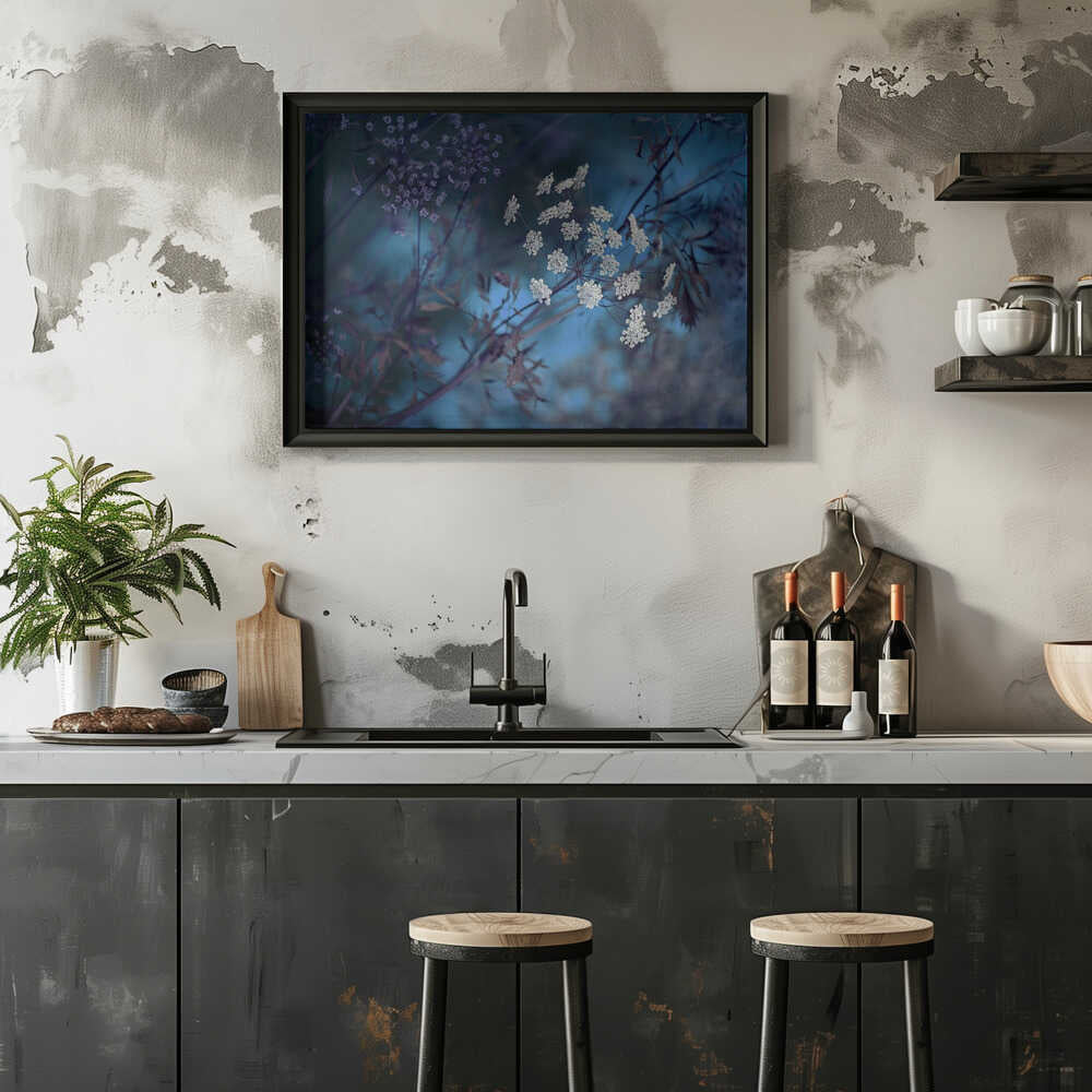 Ethereal Blue Flowers - Floral Photographic Stretched Canvas Poster or Fine Art Print