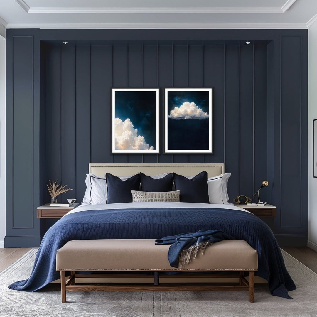 Ethereal Clouds - Two Piece Blue and White Cloud Art - I Heart Wall Art - Poster Print, Canvas Print or Framed Art Print