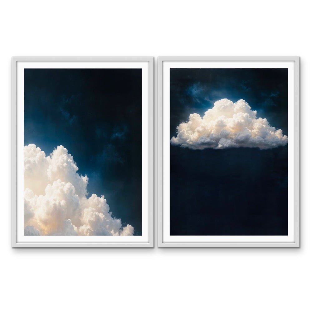 Ethereal Clouds - Two Piece Blue and White Cloud Art - I Heart Wall Art - Poster Print, Canvas Print or Framed Art Print