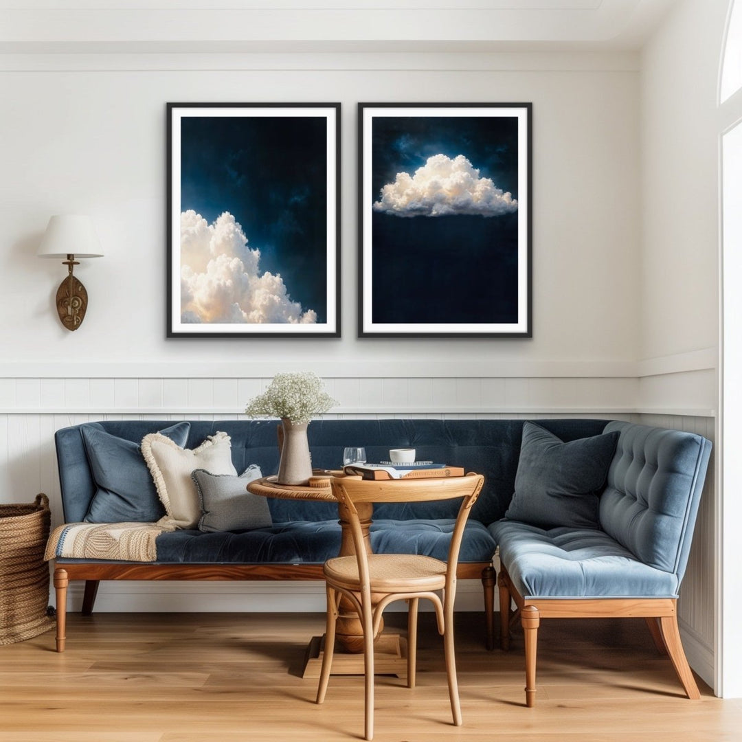 Ethereal Clouds - Two Piece Blue and White Cloud Art - I Heart Wall Art - Poster Print, Canvas Print or Framed Art Print