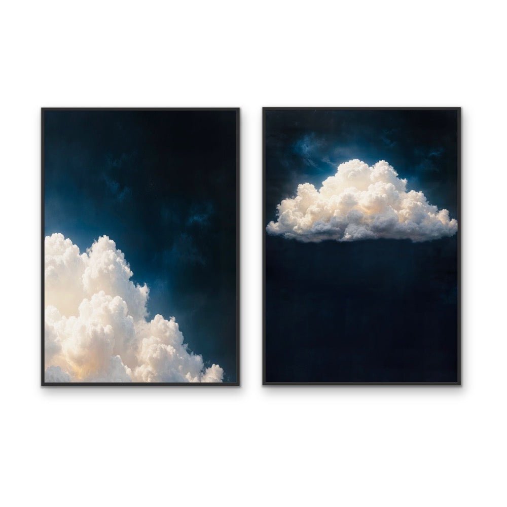 Ethereal Clouds - Two Piece Blue and White Cloud Art - I Heart Wall Art - Poster Print, Canvas Print or Framed Art Print