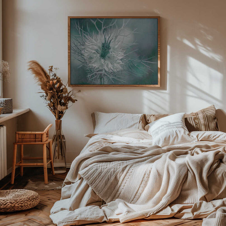 Ethereal Love-in-a-Mist Bloom - Floral Photographic Stretched Canvas Poster or Fine Art Print