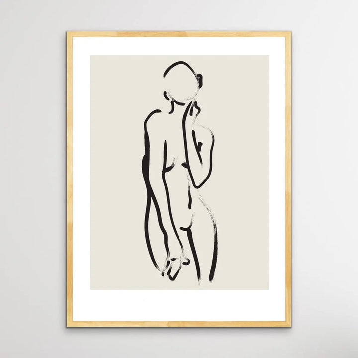 Female Nude Line Drawing -  Minimalist Black and White Woman Body Classic Art Print - I Heart Wall Art