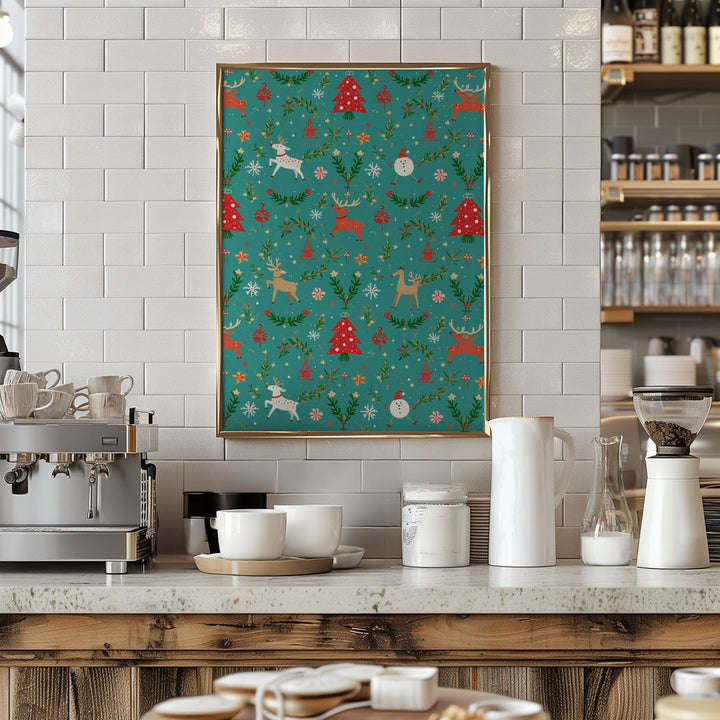 Festive Reindeer Wonderland - Stretched Canvas, Poster or Fine Art Print I Heart Wall Art