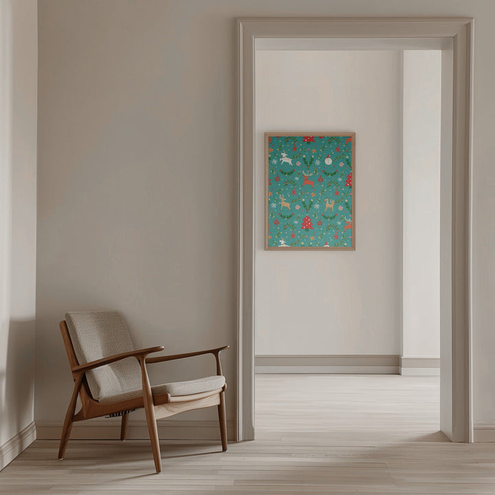 Festive Reindeer Wonderland - Stretched Canvas, Poster or Fine Art Print I Heart Wall Art