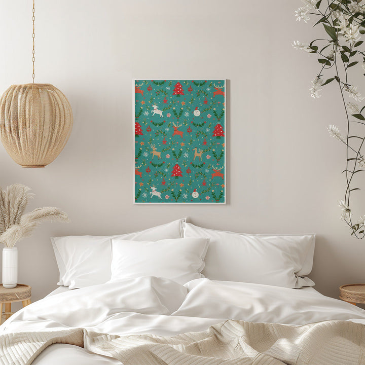 Festive Reindeer Wonderland - Stretched Canvas, Poster or Fine Art Print I Heart Wall Art