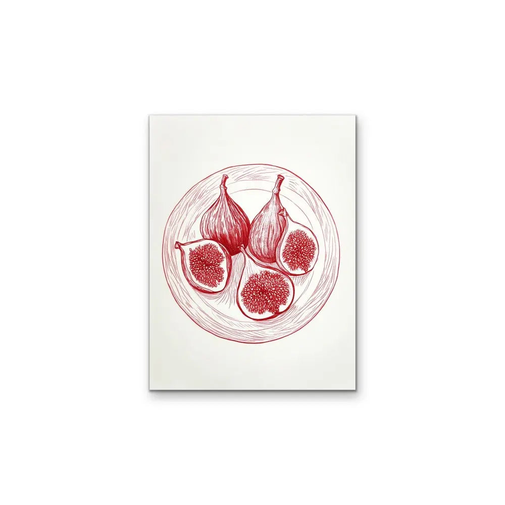 Fig - Red Illustrated Fig Fruit Sketch Wall Art Canvas Print I Heart Wall Art