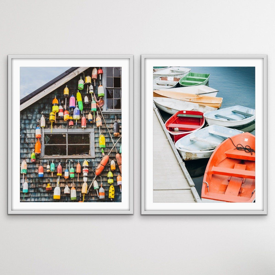 Fishing Shack With Buoys And Colourful Dinghies - Two Piece Photographic Print Set Diptych - I Heart Wall Art