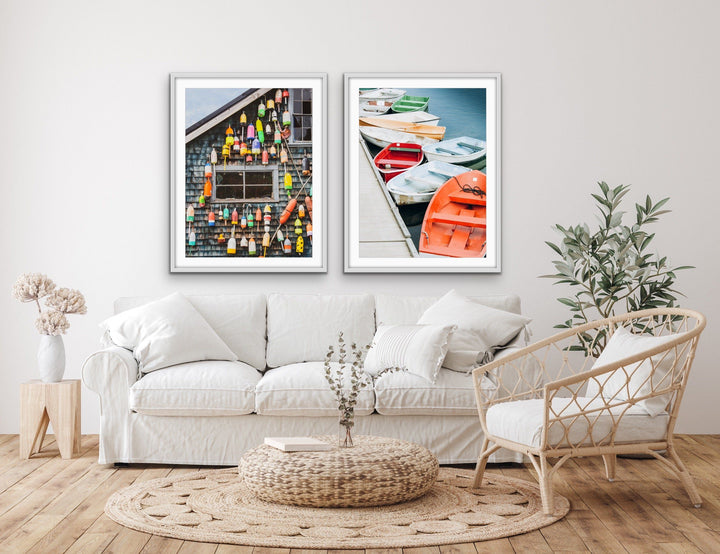 Fishing Shack With Buoys And Colourful Dinghies - Two Piece Photographic Print Set Diptych - I Heart Wall Art