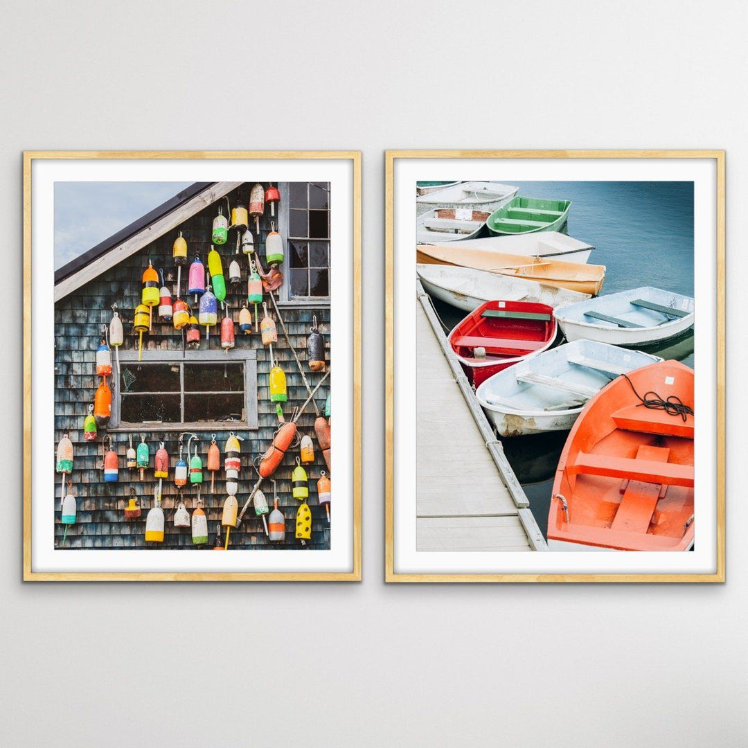 Fishing Shack With Buoys And Colourful Dinghies - Two Piece Photographic Print Set Diptych - I Heart Wall Art