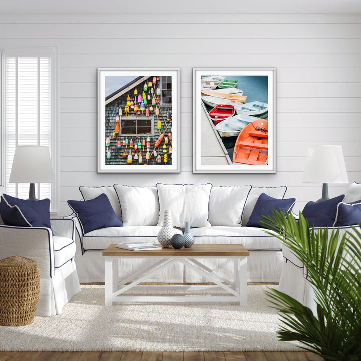 Fishing Shack With Buoys And Colourful Dinghies - Two Piece Photographic Print Set Diptych - I Heart Wall Art