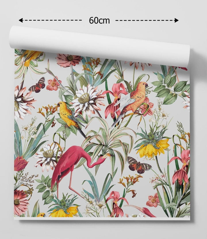 Flamingo Dance - Coloured Flamingo &amp; Bird Peel and Stick Wallpaper - I Heart Wall Art - Poster Print, Canvas Print or Framed Art Print