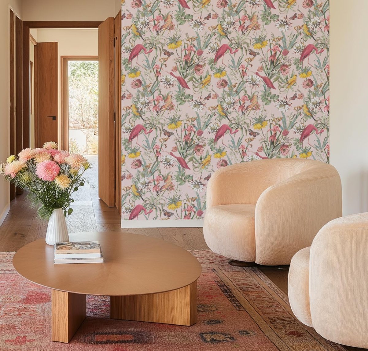 Flamingo Dance in Pink - Premium Peel and Stick Wallpaper - I Heart Wall Art - Poster Print, Canvas Print or Framed Art Print