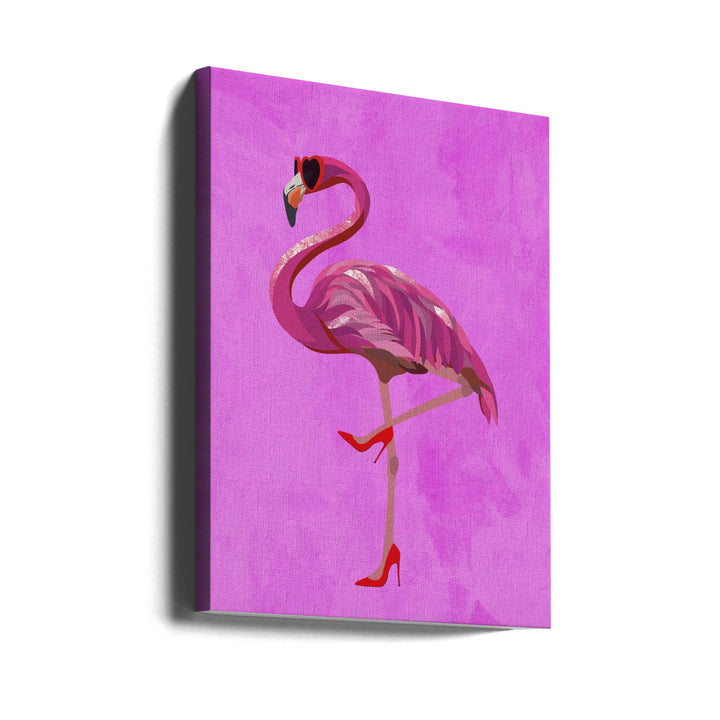 Flamingo in heels and heart glasses pink - Stretched Canvas, Poster or Fine Art Print I Heart Wall Art