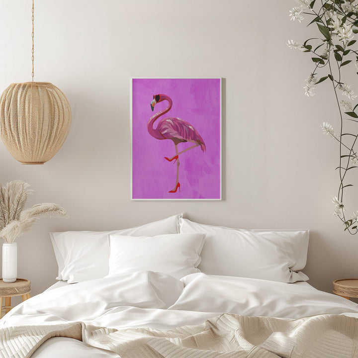 Flamingo in heels and heart glasses pink - Stretched Canvas, Poster or Fine Art Print I Heart Wall Art