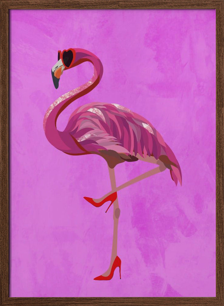 Flamingo in heels and heart glasses pink - Stretched Canvas, Poster or Fine Art Print I Heart Wall Art