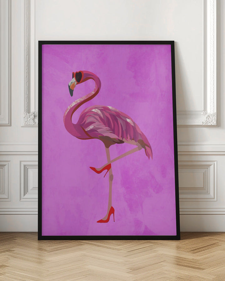 Flamingo in heels and heart glasses pink - Stretched Canvas, Poster or Fine Art Print I Heart Wall Art