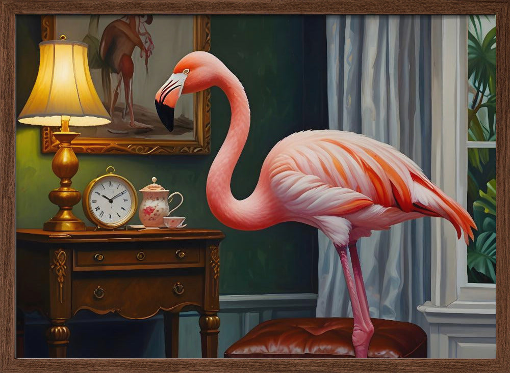 Flamingo's Cozy Corner - Stretched Canvas, Poster or Fine Art Print I Heart Wall Art