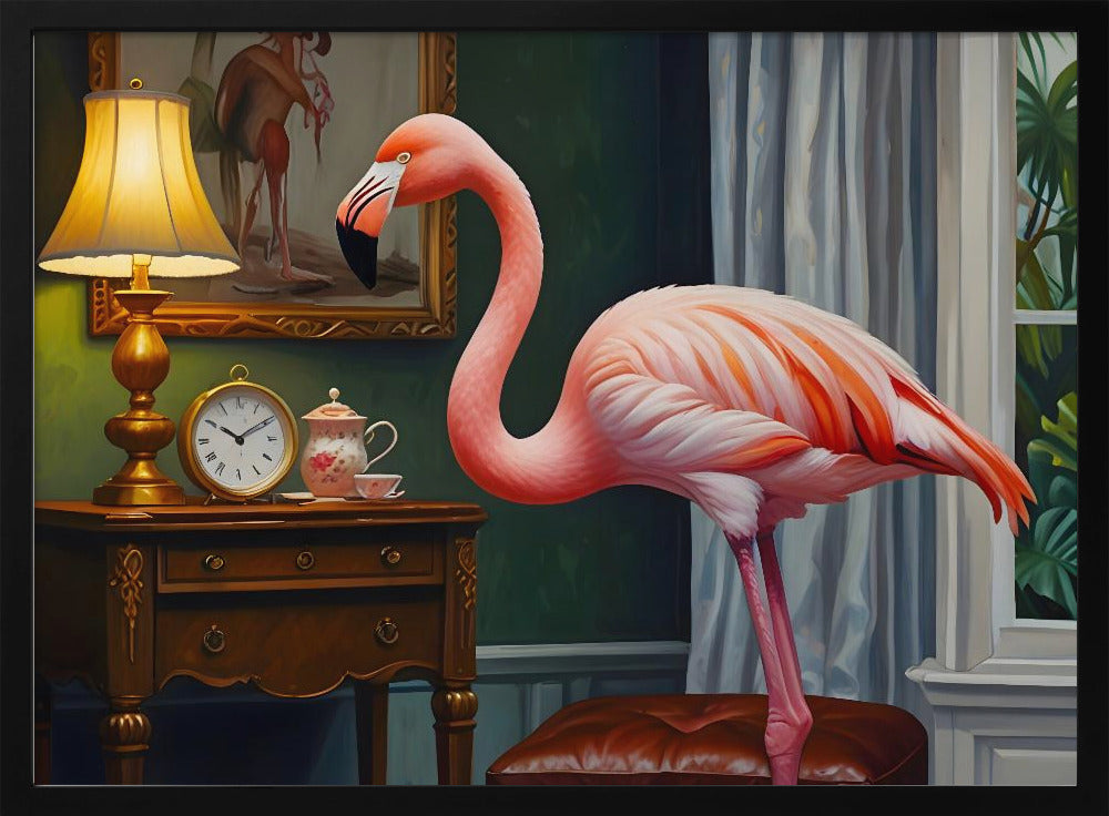 Flamingo's Cozy Corner - Stretched Canvas, Poster or Fine Art Print I Heart Wall Art