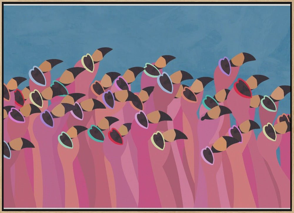 Flock flamingo blue - Stretched Canvas, Poster or Fine Art Print - I Heart Wall Art - Poster Print, Canvas Print or Framed Art Print