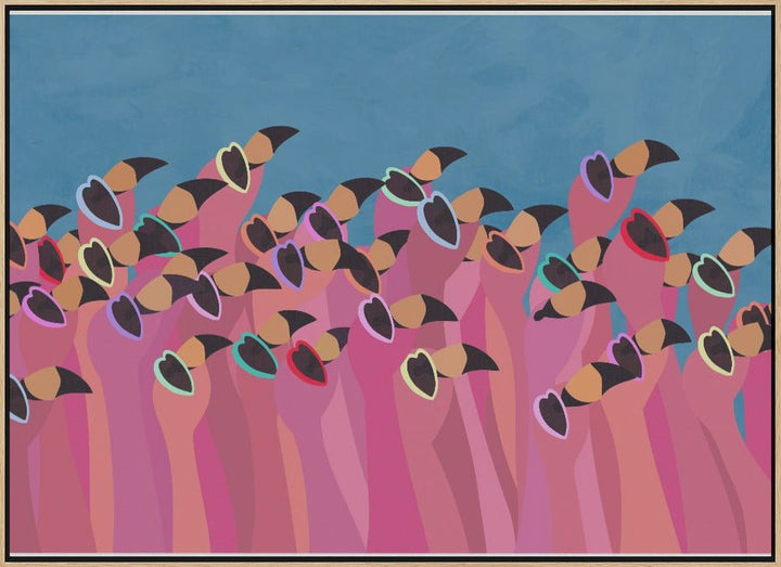 Flock flamingo blue - Stretched Canvas, Poster or Fine Art Print - I Heart Wall Art - Poster Print, Canvas Print or Framed Art Print