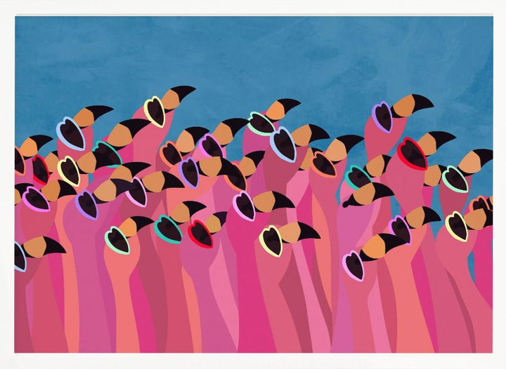 Flock flamingo blue - Stretched Canvas, Poster or Fine Art Print - I Heart Wall Art - Poster Print, Canvas Print or Framed Art Print