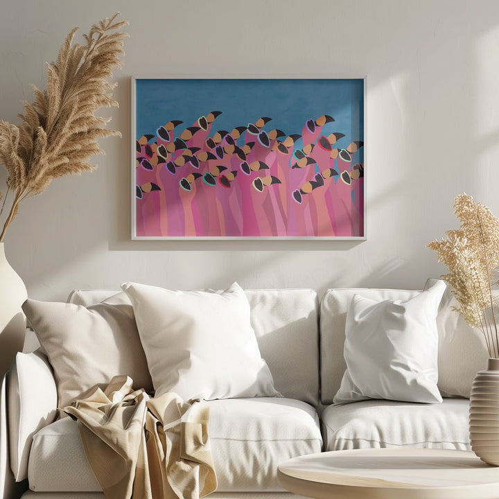 Flock flamingo blue - Stretched Canvas, Poster or Fine Art Print - I Heart Wall Art - Poster Print, Canvas Print or Framed Art Print