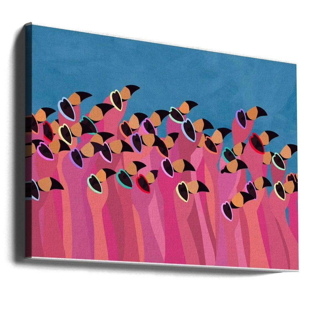 Flock flamingo blue - Stretched Canvas, Poster or Fine Art Print - I Heart Wall Art - Poster Print, Canvas Print or Framed Art Print