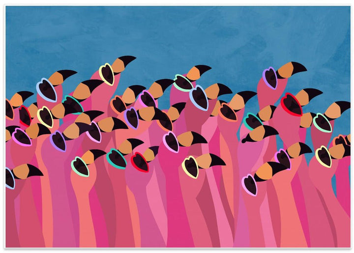 Flock flamingo blue - Stretched Canvas, Poster or Fine Art Print - I Heart Wall Art - Poster Print, Canvas Print or Framed Art Print