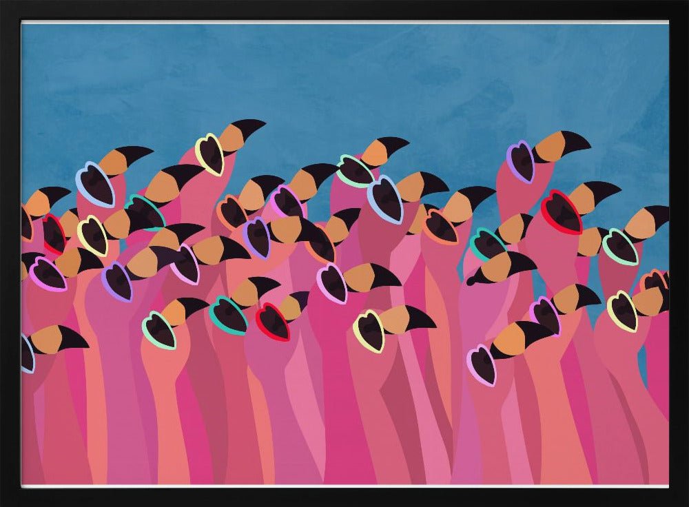 Flock flamingo blue - Stretched Canvas, Poster or Fine Art Print - I Heart Wall Art - Poster Print, Canvas Print or Framed Art Print