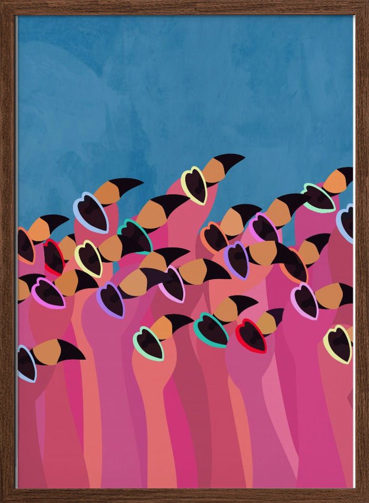 Flock flamingo blue2 - Stretched Canvas, Poster or Fine Art Print - I Heart Wall Art - Poster Print, Canvas Print or Framed Art Print