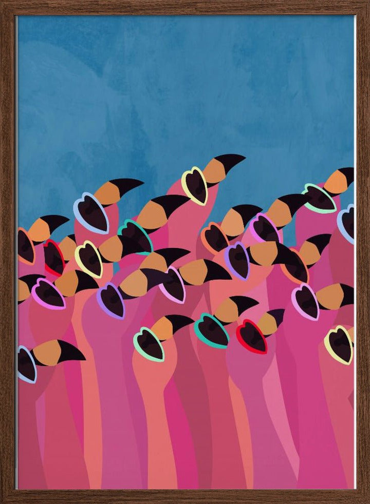 Flock flamingo blue2 - Stretched Canvas, Poster or Fine Art Print - I Heart Wall Art - Poster Print, Canvas Print or Framed Art Print