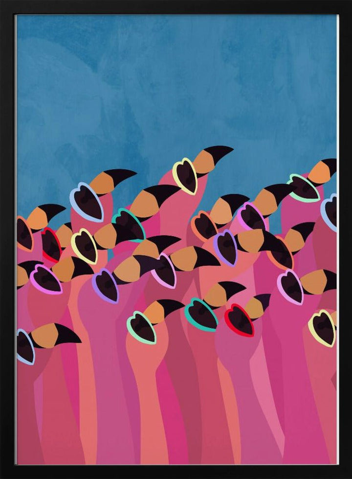 Flock flamingo blue2 - Stretched Canvas, Poster or Fine Art Print - I Heart Wall Art - Poster Print, Canvas Print or Framed Art Print