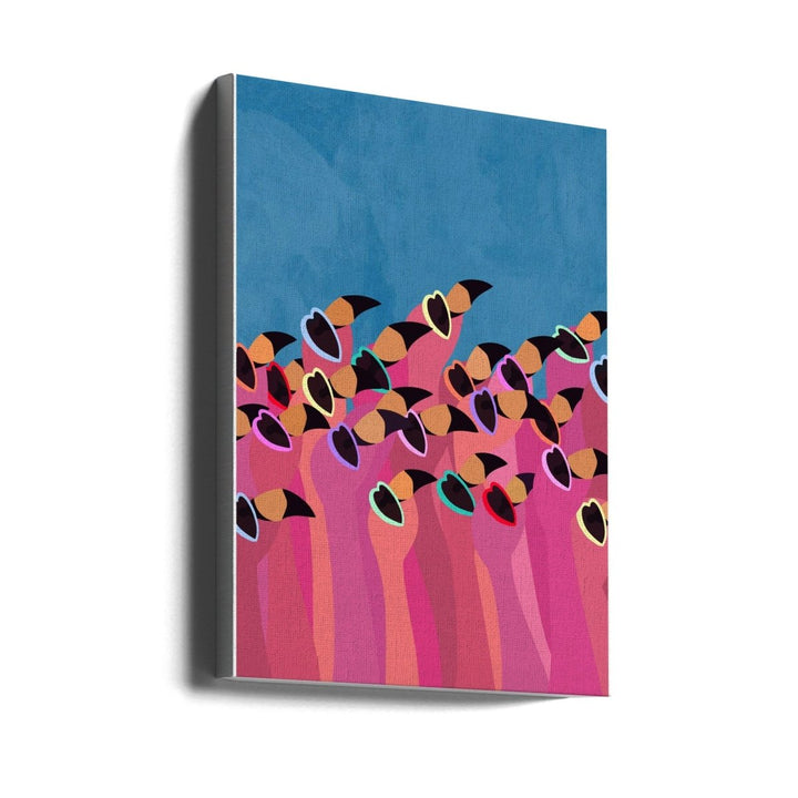 Flock flamingo blue2 - Stretched Canvas, Poster or Fine Art Print - I Heart Wall Art - Poster Print, Canvas Print or Framed Art Print