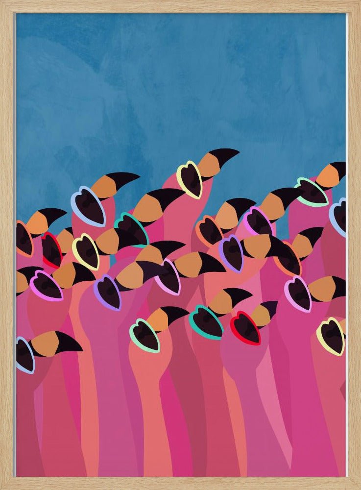 Flock flamingo blue2 - Stretched Canvas, Poster or Fine Art Print - I Heart Wall Art - Poster Print, Canvas Print or Framed Art Print