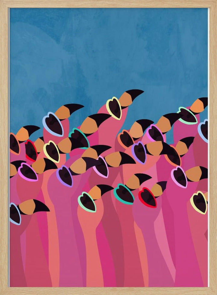 Flock flamingo blue2 - Stretched Canvas, Poster or Fine Art Print - I Heart Wall Art - Poster Print, Canvas Print or Framed Art Print