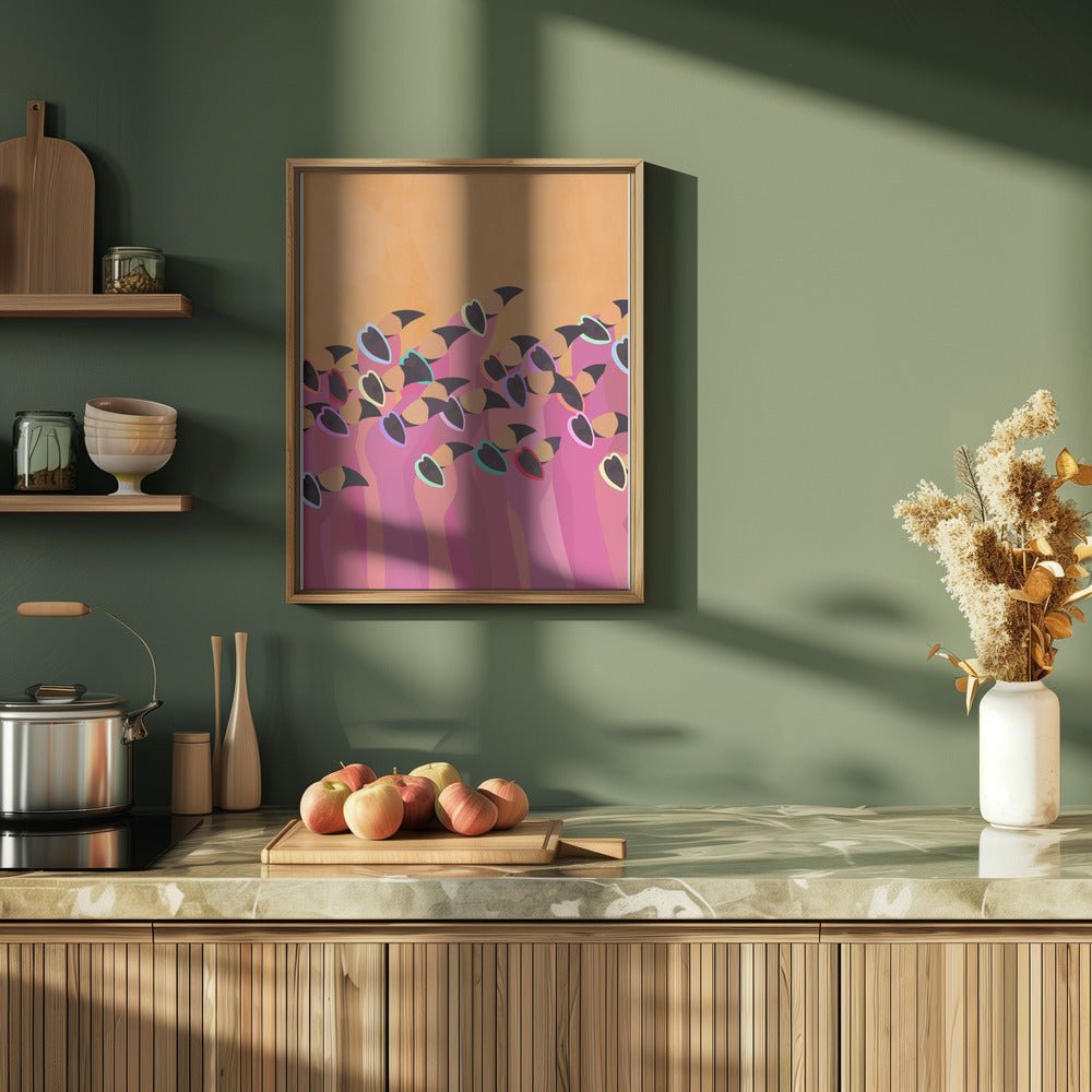 Flock flamingo orange - Stretched Canvas, Poster or Fine Art Print - I Heart Wall Art - Poster Print, Canvas Print or Framed Art Print
