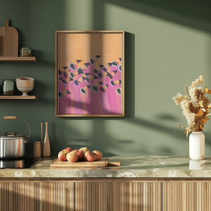 Flock flamingo orange - Stretched Canvas, Poster or Fine Art Print - I Heart Wall Art - Poster Print, Canvas Print or Framed Art Print