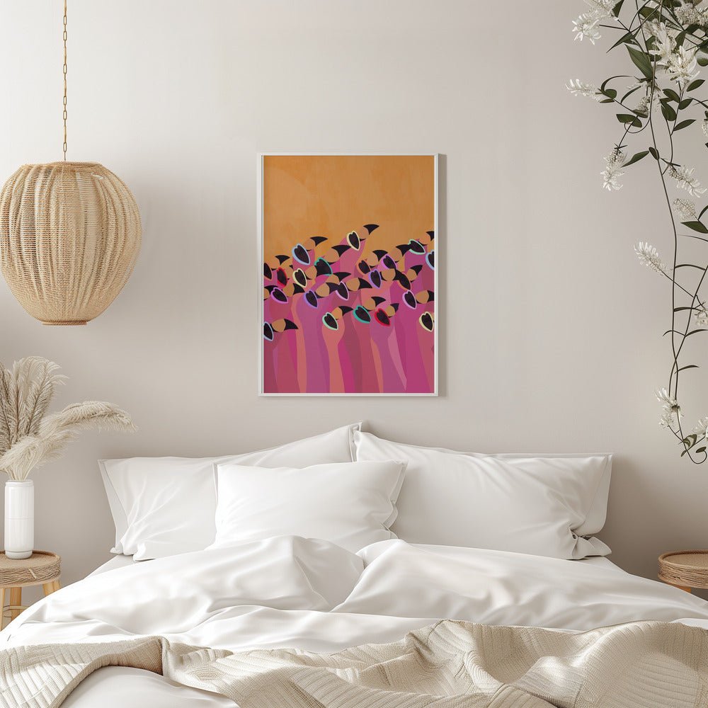 Flock flamingo orange - Stretched Canvas, Poster or Fine Art Print - I Heart Wall Art - Poster Print, Canvas Print or Framed Art Print