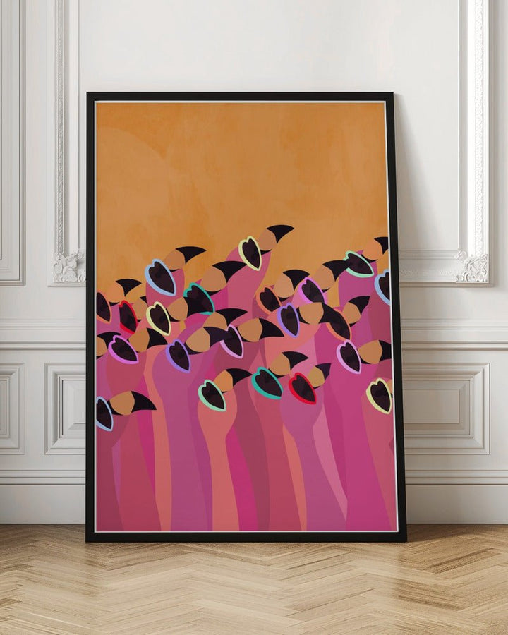 Flock flamingo orange - Stretched Canvas, Poster or Fine Art Print - I Heart Wall Art - Poster Print, Canvas Print or Framed Art Print
